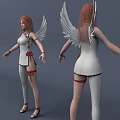 Detailed Game Movie Female Character With White Outfit Red Accents and Wings