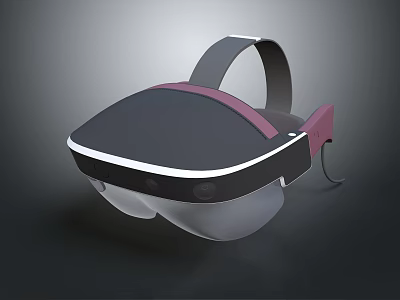 Modern VR Glasses With Black And Pink Design Transparent Lenses And Head Strap 3d model