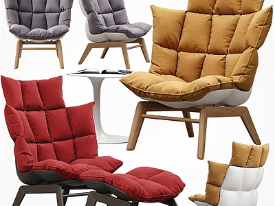 Stylish Modern Lounge Chairs With Red Yellow Gray Colors And Wooden Legs 3d model