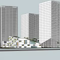Modern High Rise Office Building Complex With Glass Facade And Low Rise Structures 3d model