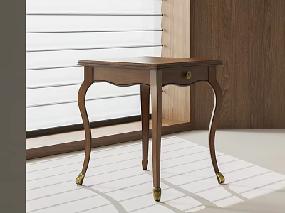 Elegant Wooden Side Table With Curved Legs And Golden Casters In Bright Room 3d model