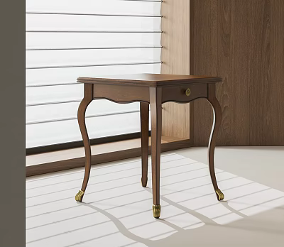Elegant Wooden Side Table With Curved Legs And Golden Casters In Bright Room 3d model