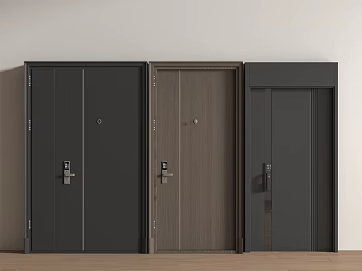Three Modern Hinged Doors Featuring Black Wooden and Dark Colors in Interior 3d model