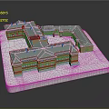Scenic Landscape of Yellow Building Complex with Gray Roofs in Architectural Model
