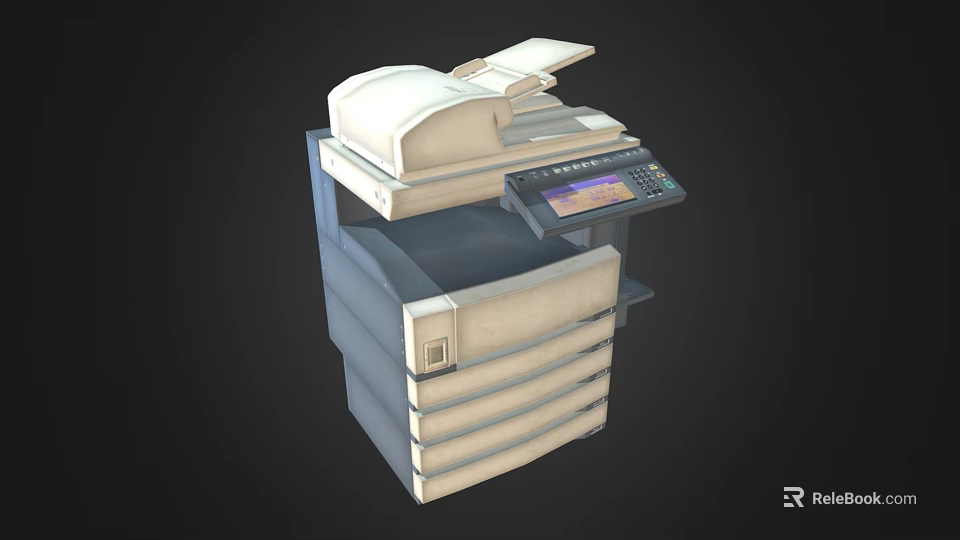 Modern Multifunction Computer Printer With Scanner Digital Display Screen Control Panel And Stacked Paper Trays 3d model