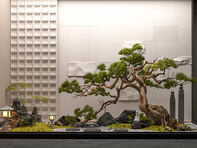 Traditional Chinese Garden Landscape With Bonsai Pine Tree Rock Formations And Stone Lanterns 3d model