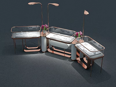 Luxury Modern Jewelry Specialty Store With Rose Gold Glass Display Counters And Lighting 3d model