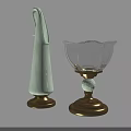Elegant Home Decor Ornament Set With Green Ceramic And Transparent Glass Pieces On Dark Base