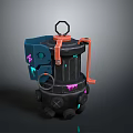 Futuristic Weapon With Blue Orange Purple Neon Accents Mechanical Handle Top Ring And Black Body