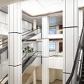 Modern Hospital Outpatient Clinic Lobby With Spacious Interior White Columns Staircase Windows And Green Plants