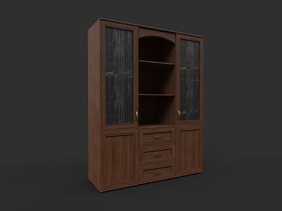 Modern Wooden Sideboard Cabinet With Glass Doors Open Shelves And Drawers 3d model