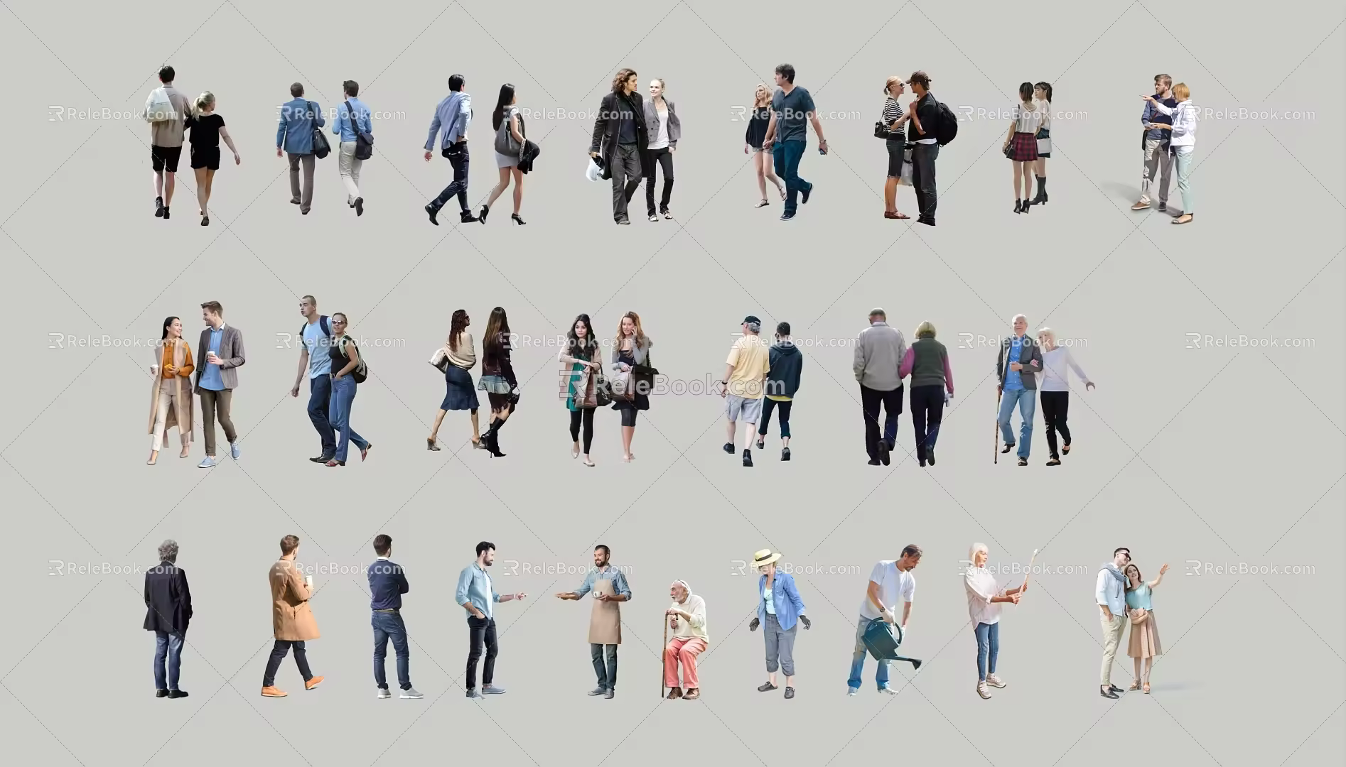 2d character material couple parent-child character material walking 3d model
