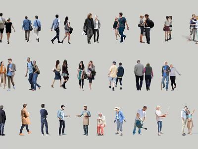 Diverse Group of People in Various Poses and Different Outfits 3d model