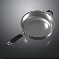 Stainless Steel Frying Pan With Black Handle And Shiny Reflective Surface