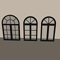 Casement Windows With Black Frames Arched Tops And Glass Panes Design 3d model