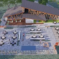 Scenic Post Station With Wooden Roof Outdoor Seating And Stone Paved Ground For Relaxation