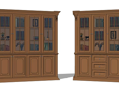 Traditional Wooden Wine Cabinet With Glass Doors Storage Drawers And Decorative Details 3d model