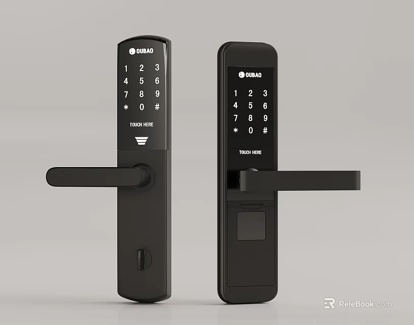 Black Smart Door Locks With Numeric Keypad Handle And Fingerprint Scanner 3d model 