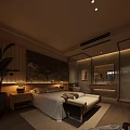 Elegant Hotel Guest Room Interior With White Linen Bed Wooden Nightstands And Marble Vanity