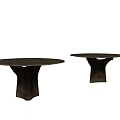 Two Modern Round Dining Tables With Wooden Tabletop And Black Unique Base 3d model