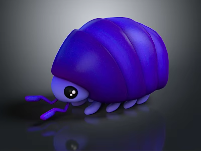 Cute Purple 3D Game Movie Character With Shiny Shell Small Eyes And Antennae 3d model