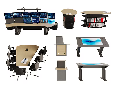 Modern Office Desks With Curved Round Multi layer Conference And Workstation Design Styles 3d model