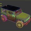 Yellow Military Off Road Vehicle With Muddy Exterior And Black Roof
