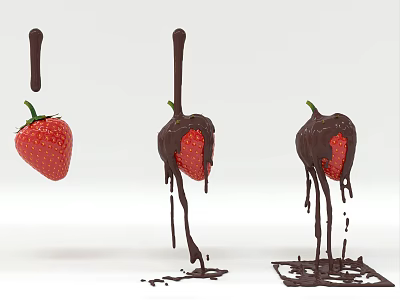 Strawberry Chocolate Drizzle Decorative Ornament Set with Varied Melting Chocolate Drops 3d model