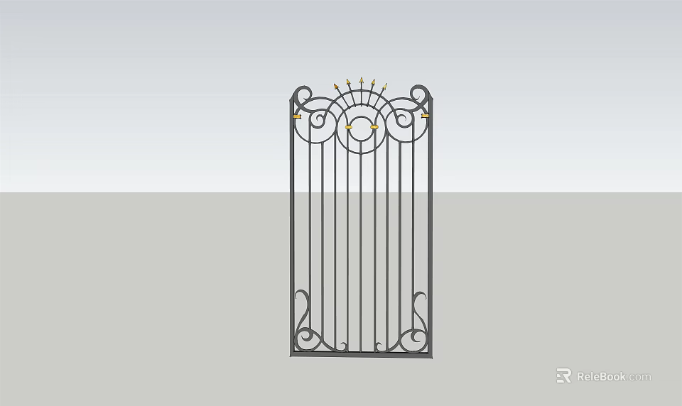 Decorative Iron Gate With Ornate Curved Patterns Vertical Bars And Artistic Details 3d model 