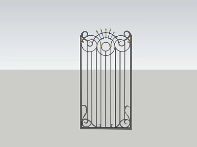 Decorative Iron Gate With Ornate Curved Patterns Vertical Bars And Artistic Details 3d model