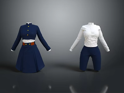 Navy Blue Dress White Collar Brown Belt And White Long Sleeve Shirt Navy Pants 3d model