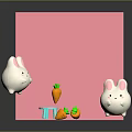 Cute White Rabbit Characters In Pink Cubic Space With Carrot And Colorful Blocks