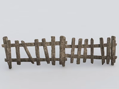 Rustic Wooden Garden Fence With Natural Wood Posts And Simple Design 3d model