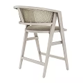 Light Colored Minimalist Wooden Bar Stool With Woven Backrest And Upholstered Seat