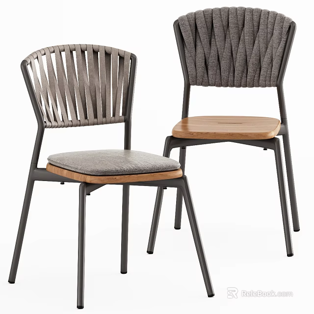 Modern Dining Chairs With Striped and Woven Backrest Wooden Seat and Metal Legs 3d model 