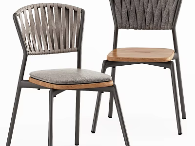 Modern Dining Chairs With Striped and Woven Backrest Wooden Seat and Metal Legs 3d model