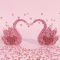 Pink Swans Made of Small Hearts With Scattered Hearts on Pink Background