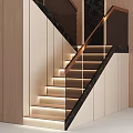 Modern Luxury Staircase With Wooden Walls Black Marble Gold Railings And Lighting