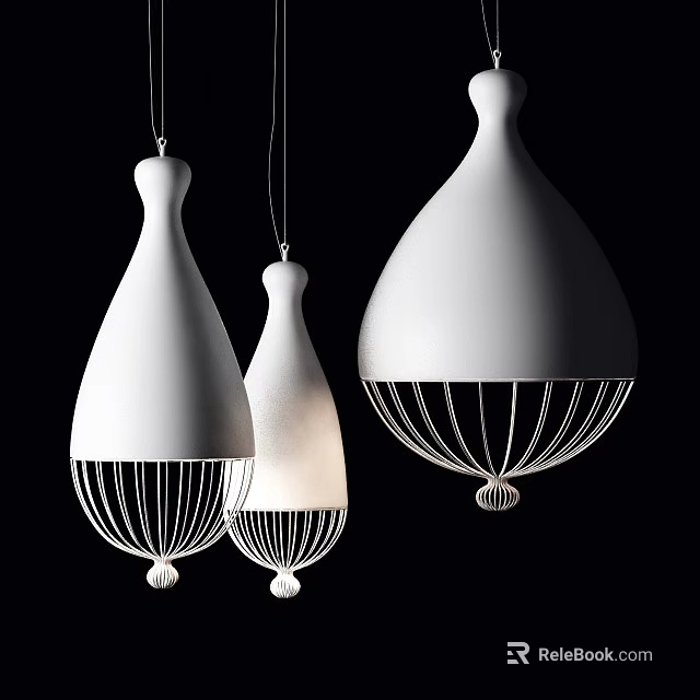 White Modern Teardrop Pendant Lights With Elegant Metal Wire Frame Base Design 3d model 