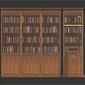 Wooden Bookcase With Multiple Shelves Filled With Books And Side Cabinet On Parquet Floor