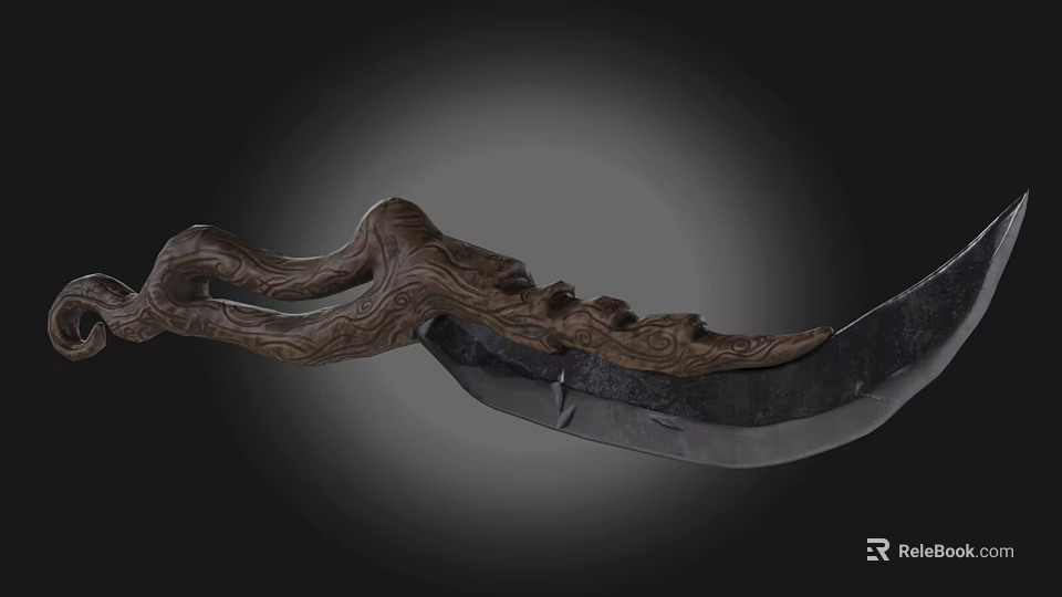 Handcrafted Knife With Intricately Carved Wooden Handle And Sharp Metal Blade 3d model 