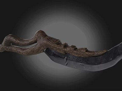 Handcrafted Knife With Intricately Carved Wooden Handle And Sharp Metal Blade 3d model