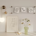Modern Decorative Ornament Combination with Wall Lamp Transparent Board Notes Cat Frame Vase White Flowers