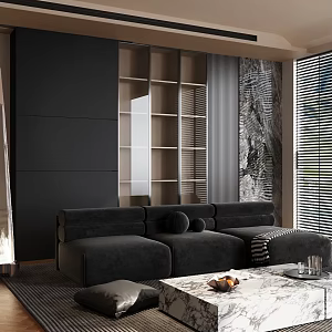 Modern Living Room Sofa Combination Side Table Carpet Bookcase 3d model