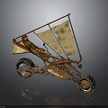 Three Wheeled Off Road Motorcycle With Red Frame Canvas Canopy And Deep Tread Tires