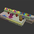 Decorative Garden Platform With Flower Boxes Clay Pots And Red Material