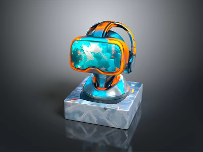 Modern Colorful VR Headset With Blue And Orange Design On Marble Base 3d model