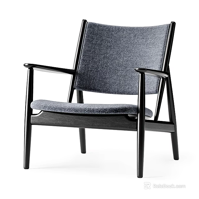 Modern Minimalist Leisure Chair With Black Frame And Gray Fabric Upholstery 3d model 