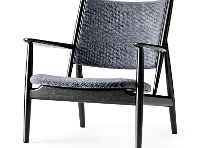 Modern Minimalist Leisure Chair With Black Frame And Gray Fabric Upholstery 3d model