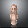 3D Rendered Child Head with Pink Long Hair Elf Ears Green Eyes and Light Skin